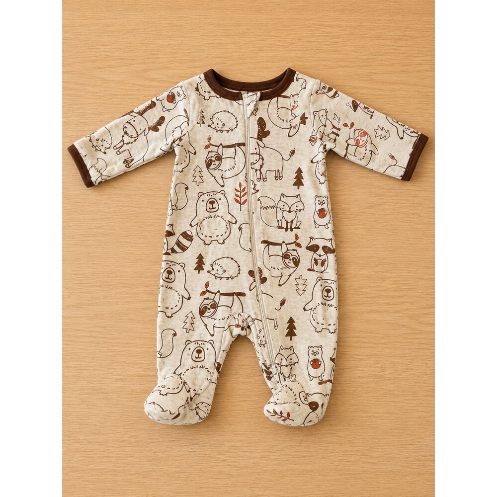 Wonder Nation Woodland Animal Footed Sleeper Newborn EUC Zip Pajamas